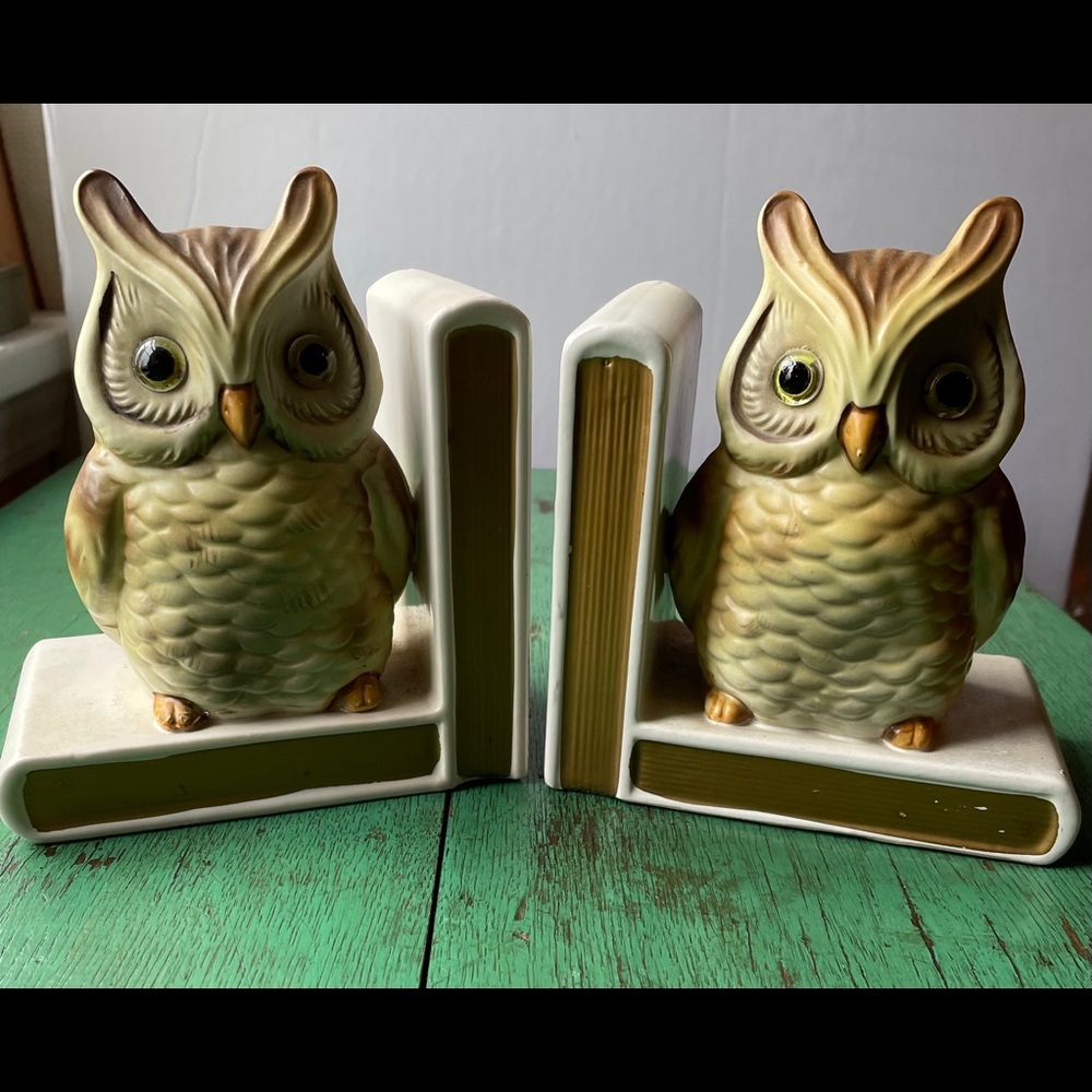 Lefton Owl Bookends with Glass Eyes
